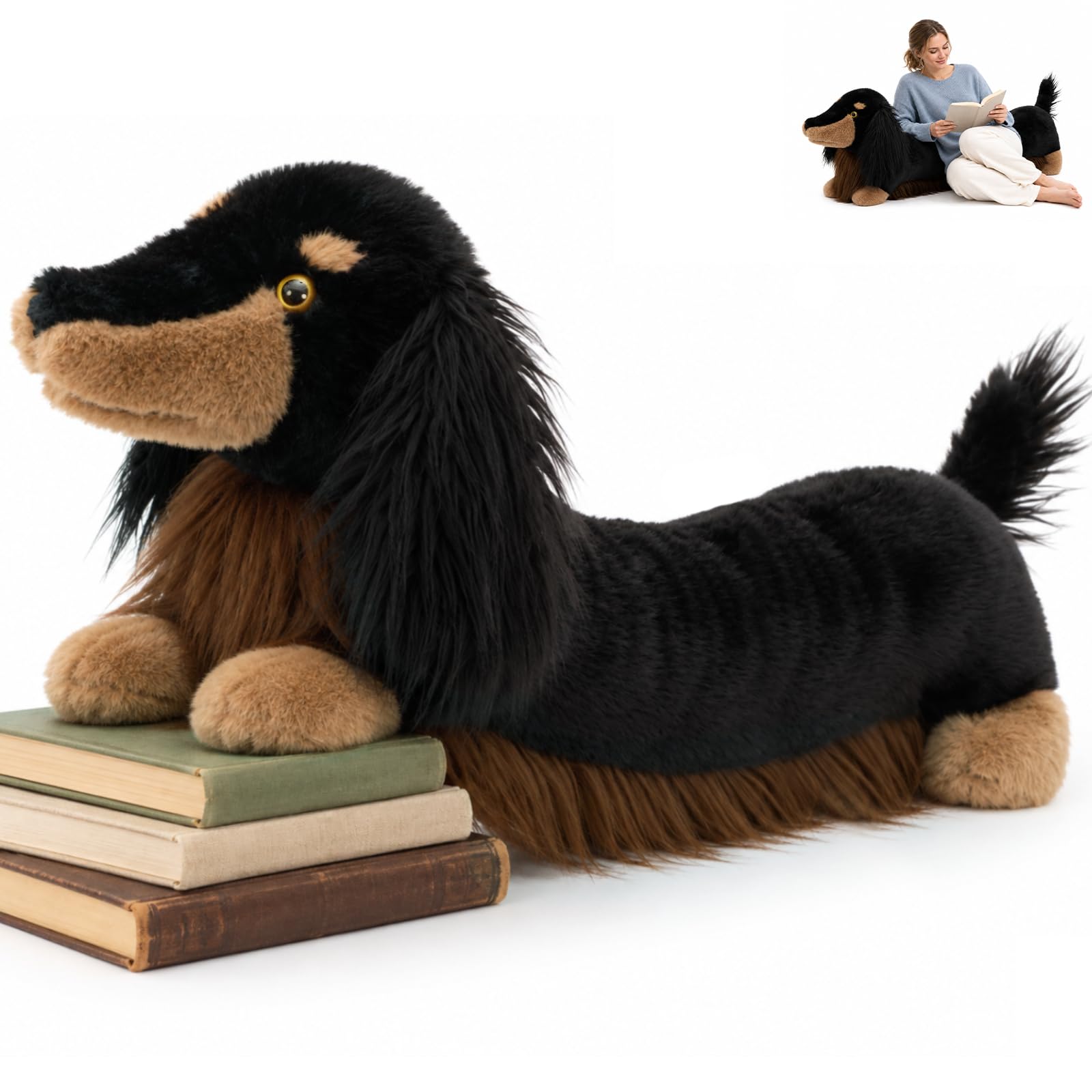 MorisMos Dachshund Stuffed Animal, 43-Inch Long-Hair Dachshund Body Pillow