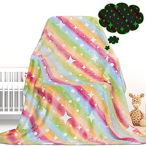 Kids Blanket Glow in The Dark Blanket Rainbow Fleece Throw Blanket Stars Blanket Glow in The Dark Blankets for Girls Boys Teen Kids