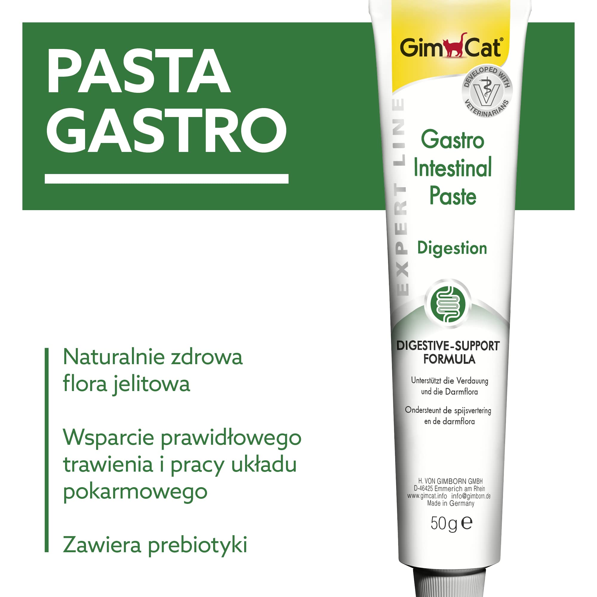 GimCat EXPERT LINE Gastro Intestinal pasta - Funkcjonalny przysmak dla kotów, wspomagający trawienie i mikroflorę jelitową - 1 tubka (1 x 50 g)