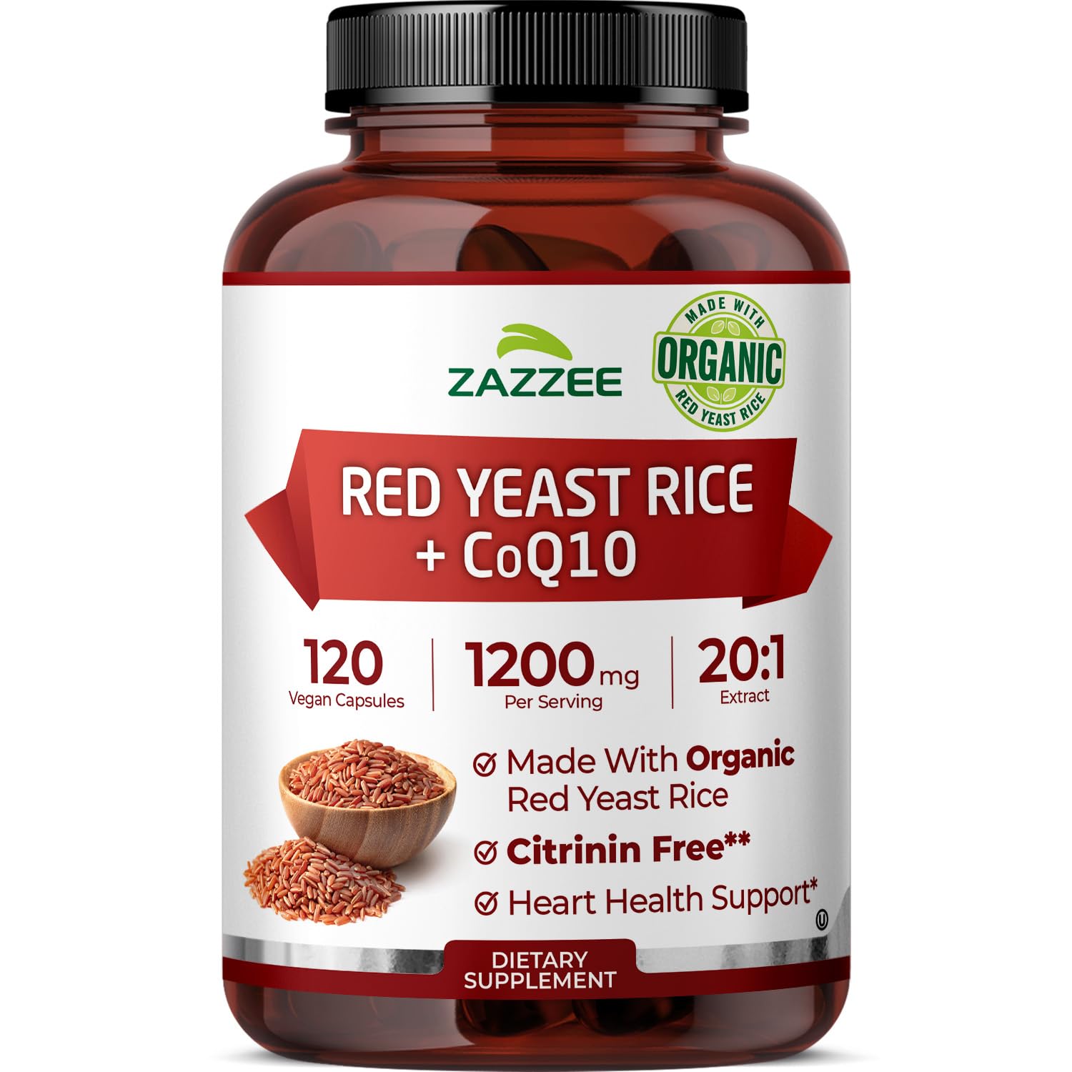 Zazzee Organic Red Yeast Rice 20:1 Extract + CoQ10