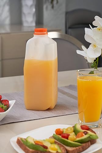Miniatura 5 de EcoQuality [Paquete de 30] Botellas vacías de plástico para jugo con tapas a prueba de manipulaciones de 64 onzas, botellas de medio galón, botellas