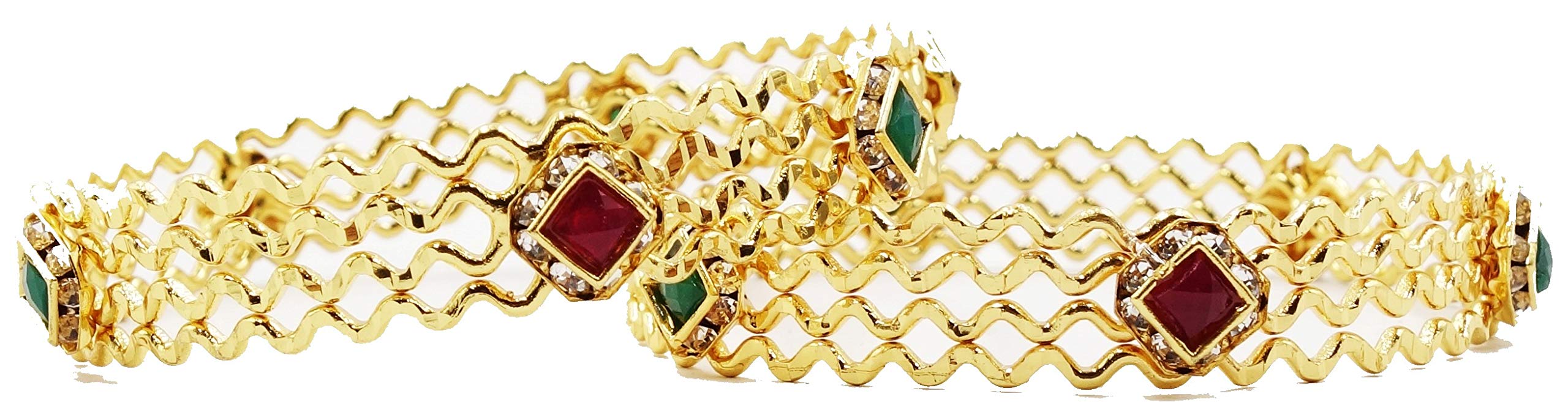 Molika creationGold Plated Green Red Pearl Studded Kadda Bangles for Women and Girls