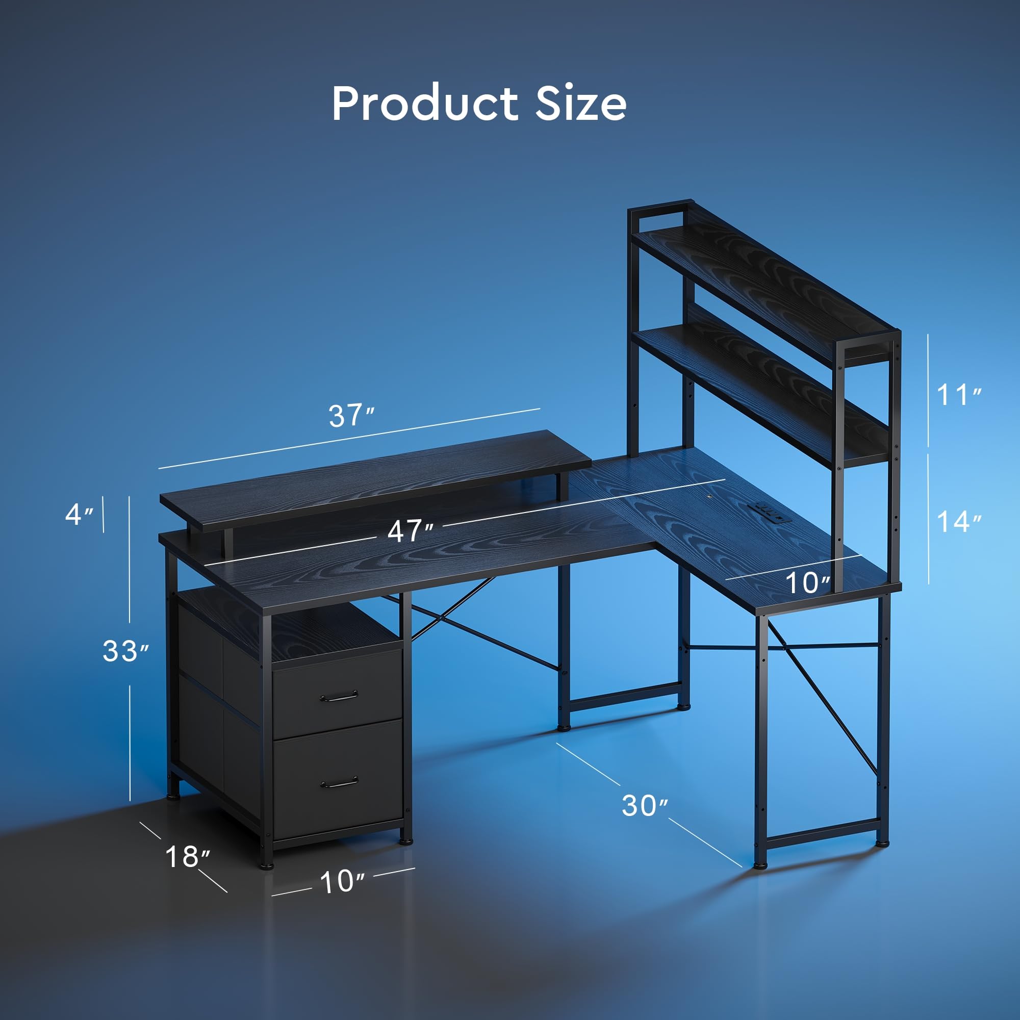 Escritorio para juegos en forma de L con estantes, escritorio reversible para juegos para computadora con luces LED y estación de carga, escritorio de esquina para oficina en casa con soporte 3
