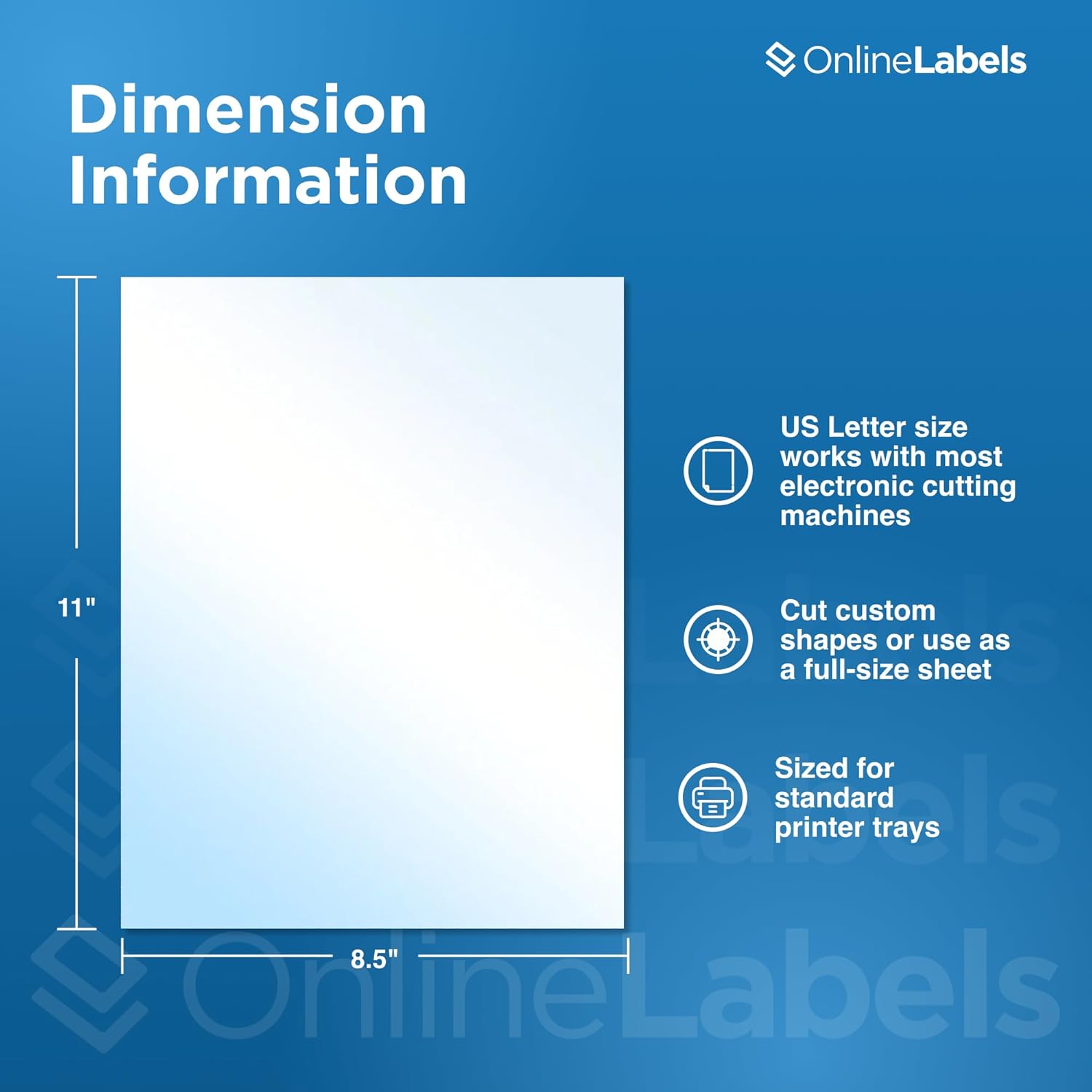 White Gloss Sticker Paper - 8.5 x 11 Full Sheet Label - for Cutting Machines, Scissors - Permanent - No Backslit - 25 Sheets - Inkjet Printers - Online Labels