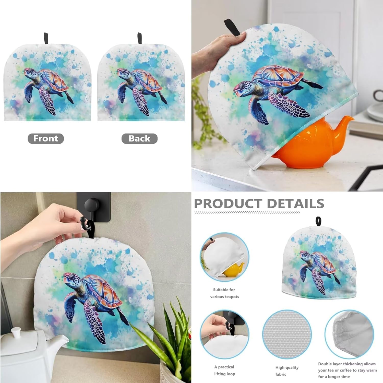 DISNIMO Boho Sea Turtle Tea Cozy Decorative Insulated Tea Cosy Teapot Cozies Dust Cover to Keep Tea Warm, Kitchen Home Decro for Mom, Wife, Friends, Tea Drinkers