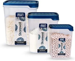 FLAIR Storewell Square Plastic Food Storage Container Set, Airtight Kitchen Containers for Rice, Atta & Grains, BPA-Free, ... Price In India