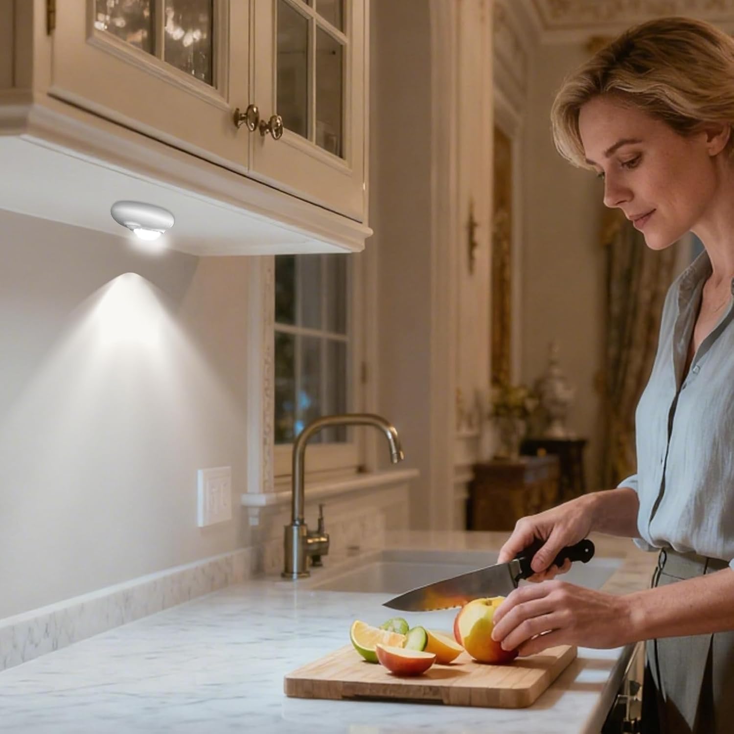 Under Cabinet Lighting, Pebble-Shape Rechargeable Motion Sensor Light Indoor, Magnetic Dimmable 3 Color Closet Lights, Wireless Under Counter Lights for Kitchen, Stairs,Hallway(5 Pack)