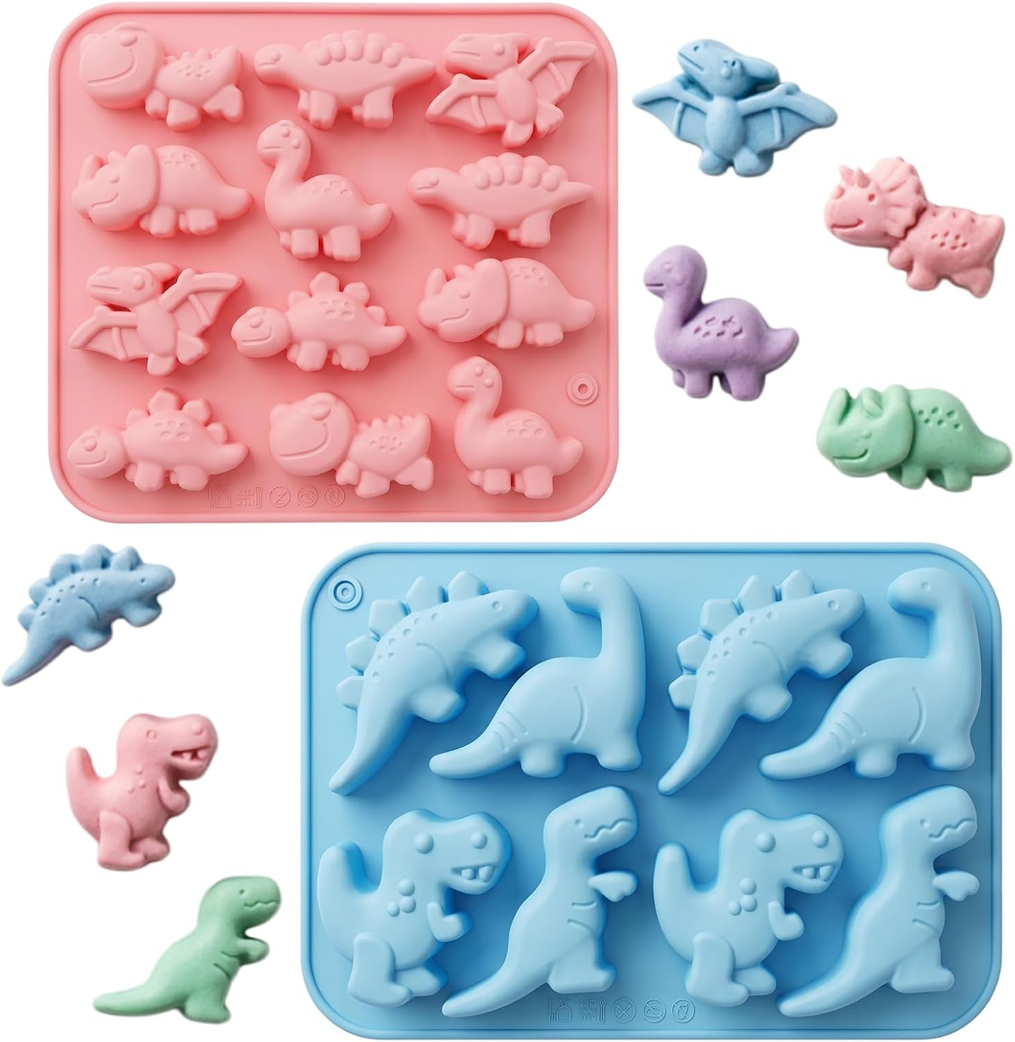2 Pack Dinosaur Silicone Candy Molds Gummy Molds, 20-Cavity (8+12 Cavity)