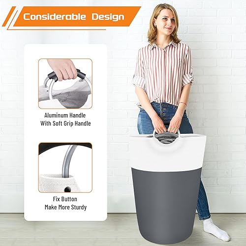Vista 19 de BlissTotes - Canasta de lavandería plegables para ropa sucia, canasta impermeable con asas de aluminio protegidas de espuma para dormitorio Azul