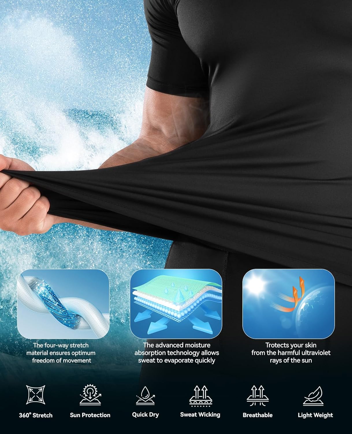 Niksa Men's Compression Shirts 1/2/4 Pack, Workout Gym Shirt Short Sleeve, Moisture Wicking Active Fit Base Layer T-Shirt - Image 3