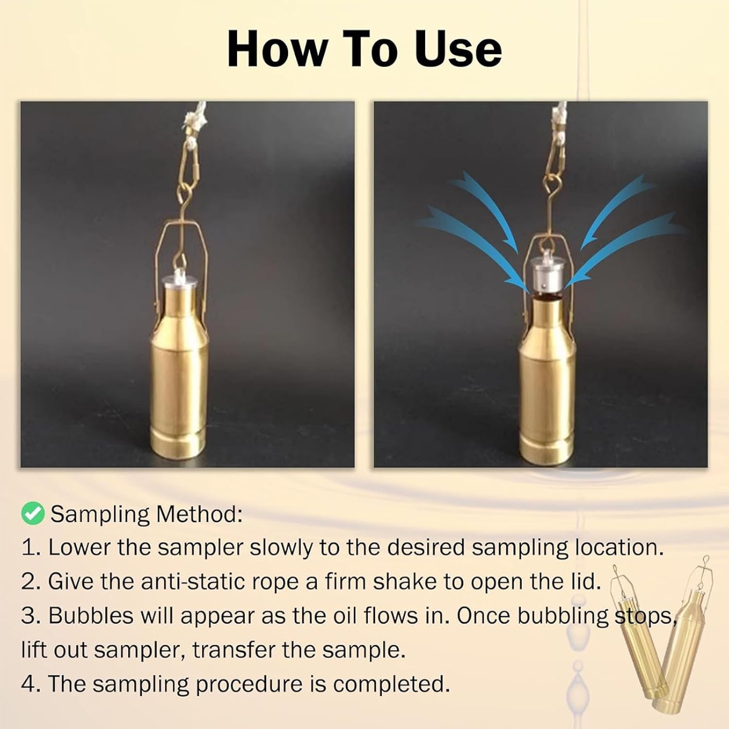Oil Sample Collector Oil Tank Sampler Set, /Oil Extractor Kit with Rope, Oil Sampling Device(1000ml)