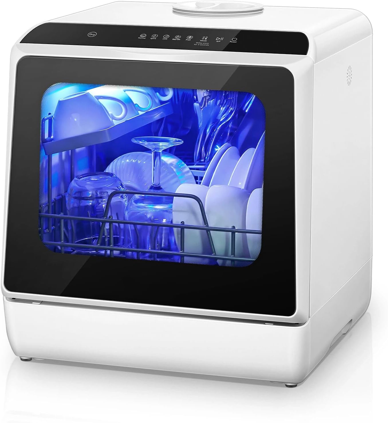 Portable Countertop Dishwasher with 6 Programs, Dual Spray (Powerful & Gentle), High-Temp & Air-Dry, Timer Function, 5L Built-in Water Tank – Compact Design for Home, Apartments, RVs, No Hookup Needed