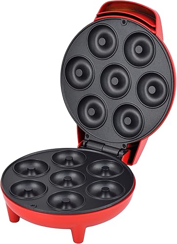 Courant Mini máquina para hacer donas para vacaciones, apta para niños, desayuno o aperitivos, postres y más con superficie antiadherente, hace 7
