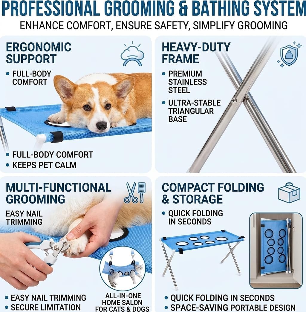 2-in-1 Dog Bath Stand & Grooming Hammock image 2