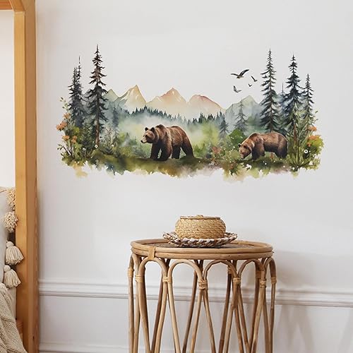 Miniatura 2 de Annande Calcomanías de pared de oso de montaña, decoración de bosque para guardería, papel tapiz para niños, guardería, sala de juegos, dormitorio,