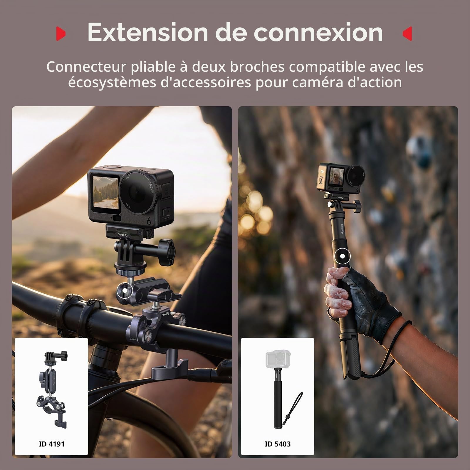 SMALLRIG Support magnétique Double pour DJI Osmo Action 6/Osmo Nano, Adaptateur magnétique Pliable à dégagement Rapide bidirectionnel avec Fixation à 2 Broches et Filetage 1/4"-20-5890