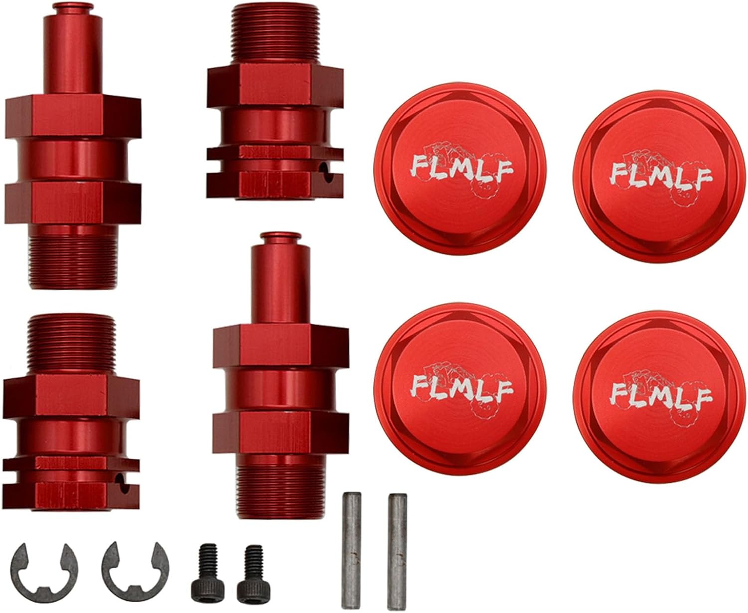 FLMLF Alloy Upgrade Front Rear Wheel Nut Cap and 24mm Hex Hub Extended Axle Kit for 1/5 HPI ROFUN ROVAN KM Baja 5B 5T 5SC Rc Car Parts (Red)