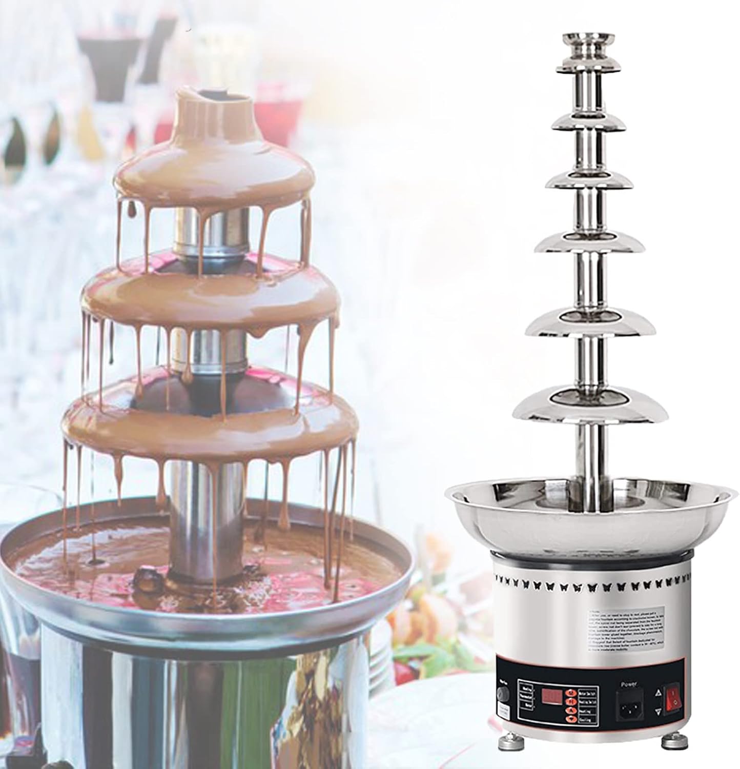 Chocolate Fondue Fountain,Chocolate Fountain Machine 4/5/6/7 Tier Electric Chocolate Fountain Machine Chocolate Fondue Set for Strawberries,Cherries,Marshmallow,4Tier ()