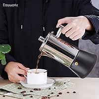 Vista 6 de Easyworkz Diego - Cafetera italiana de acero inoxidable, cafetera italiana, 4 tazas, 6.8 onzas, cafetera moka de inducción