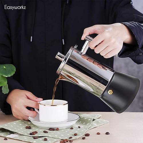 Miniatura 5 de Easyworkz Diego - Cafetera de café expreso de acero inoxidable de 6 tazas de 10 onzas, con cuchara de café retro de acero inoxidable con mango de