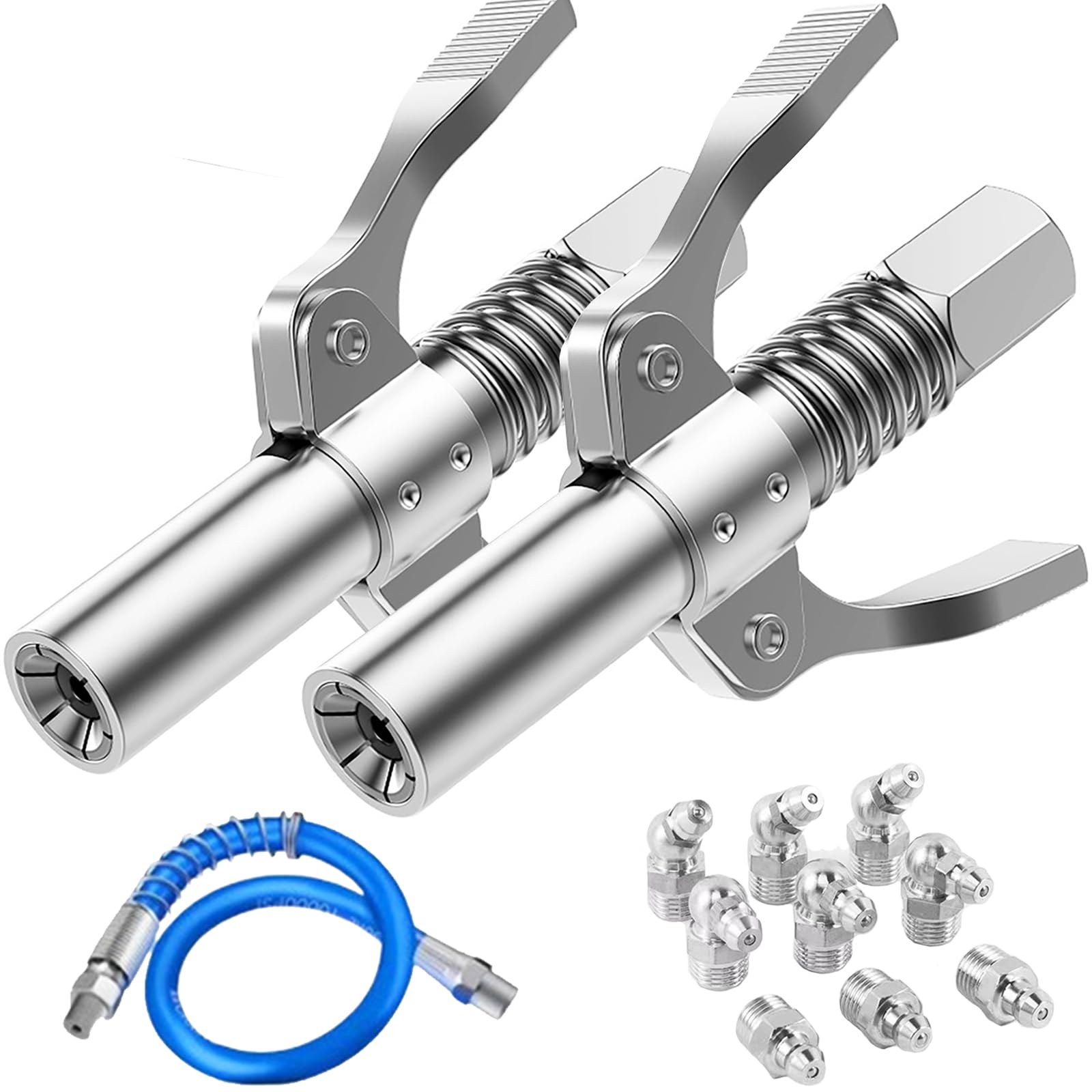 Grease Gun Coupler Quick Lock and Release Lube Grease Gun Tip 2PCS+12''Grease Gun Tube+9PCS Grease Nipple Nozzle Ends Kit M6-M10 Compatible with All Grease Guns 1/8" Npt 10000PSI