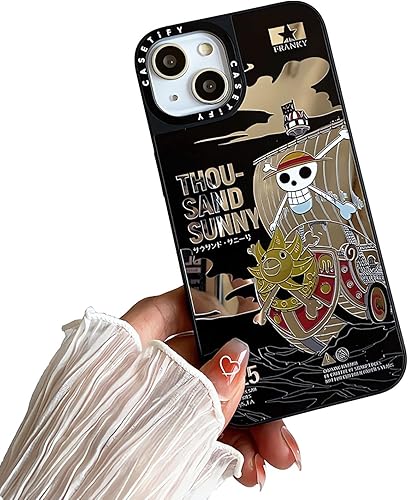 Huamzmn - Funda para iPhone 15 Pro Anime de 6.1 pulgadas, diseño de dibujos animados japoneses, barco pirata, anime, espejo, silicona suave,