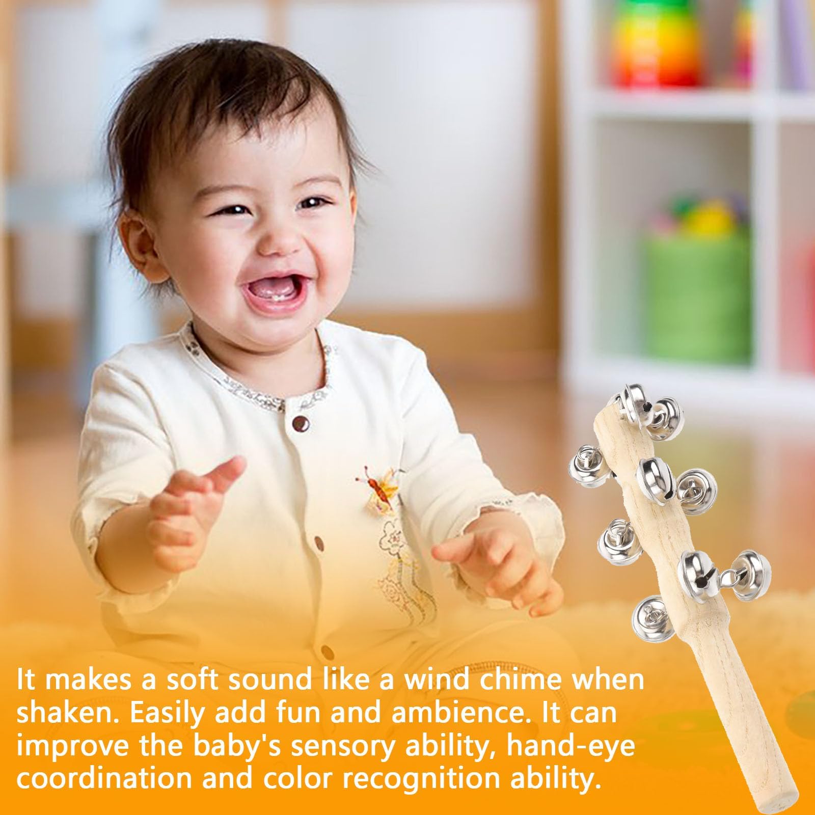 Wooden Handheld Jingle Bells Musical Instrument Jingle Bells Bar Sleigh Stick Durable Jingle Stick Shaker Rattle Funny Hand for Percussion Instrument - Image 3