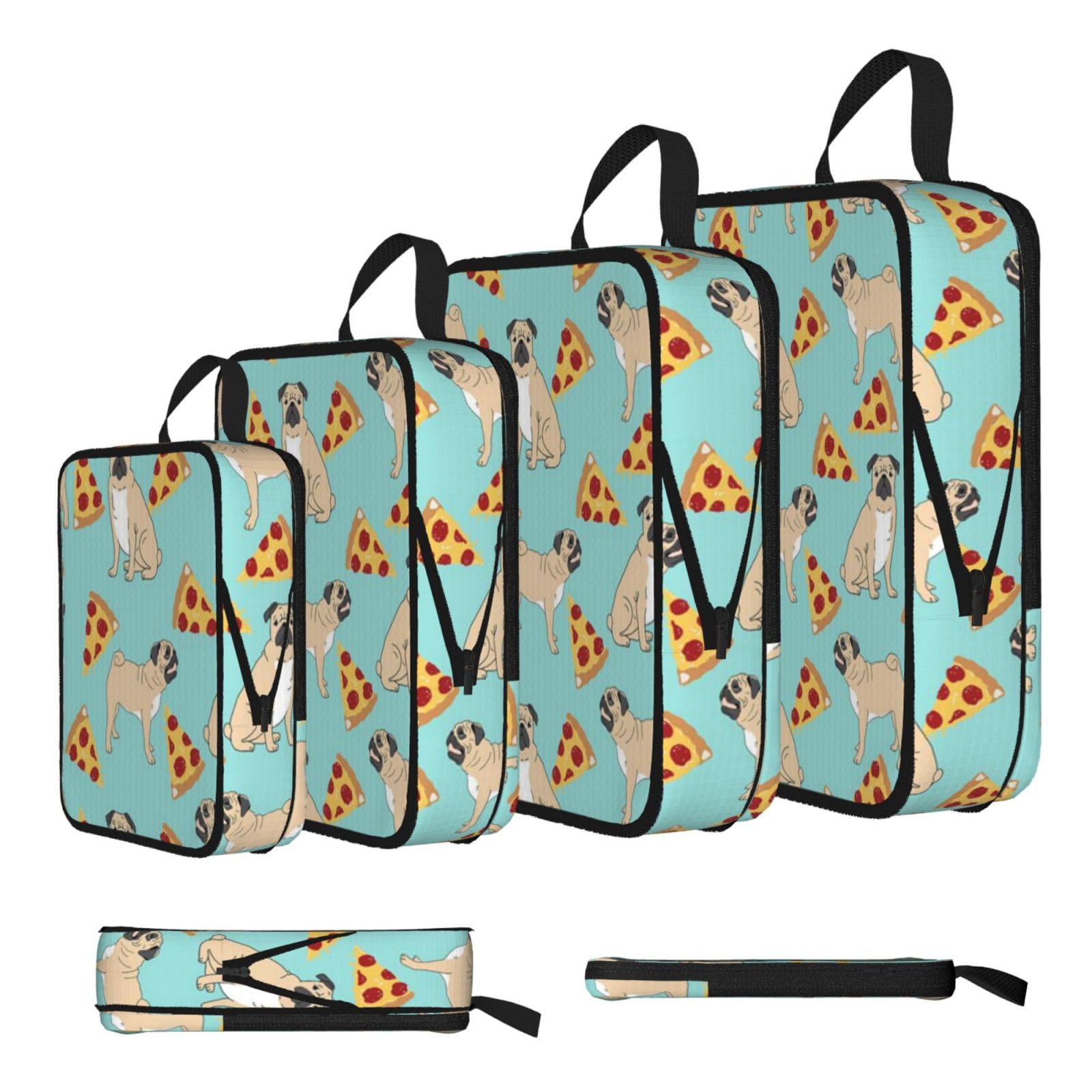 Pizza Party Print Compression Packing Cubes 4-Piece Set With Multi- Compartment Travel Bag, Waterproof Suitcase Organiser Bags