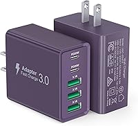 Vista 11 de [Paquete de 2] Cargador de pared USB C, 60 W, 5 puertos PD rápido, bloque de carga USB C, 2 USB C + 3USB A enchufe multipuerto, adaptador de blanco