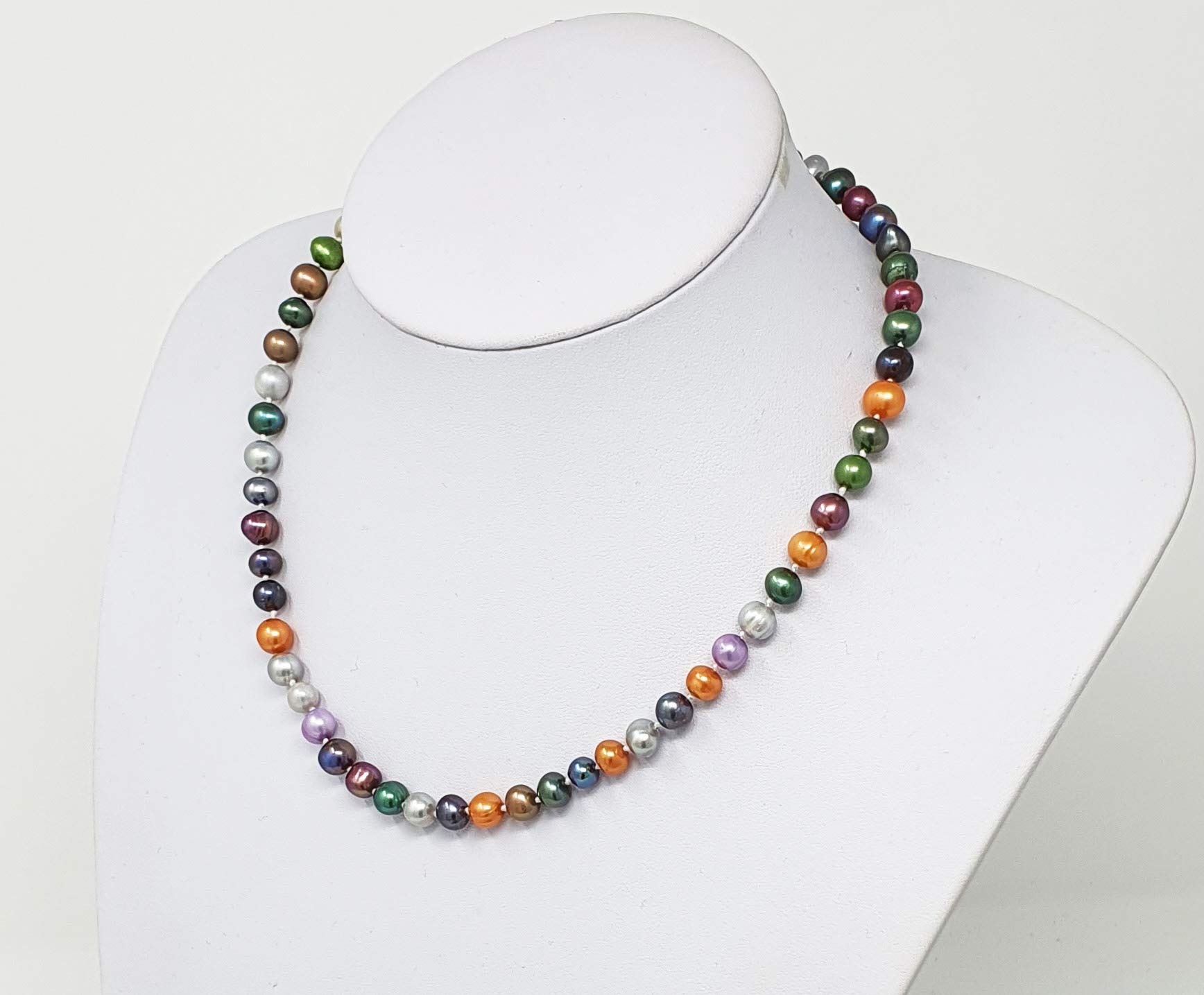 Impresionante collar de perlas de agua dulce multicolor 6 – 7 mm, longitud: 45 cm más 5 cm alargador de cadena - Presentado en una bonita caja de regalo.