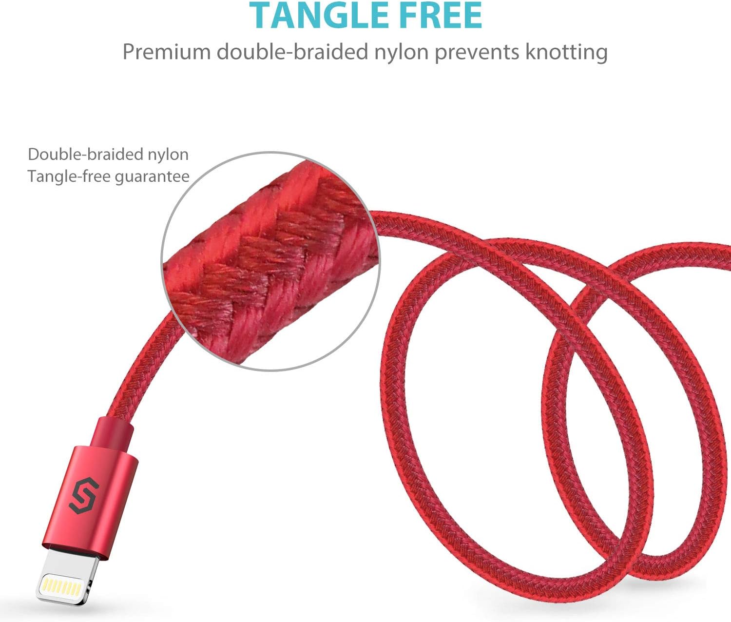 Syncwire iPhone Charger Lightning Cable 3.3Ft, [Apple MFi Certified] Nylon-Braided High-Speed Sync&Charging Cord for iPhone 11/XS Max/XS/XR/X, 8 7 6S 6 Plus, SE 5S 5C 5, Ipad, iPod & More - Red