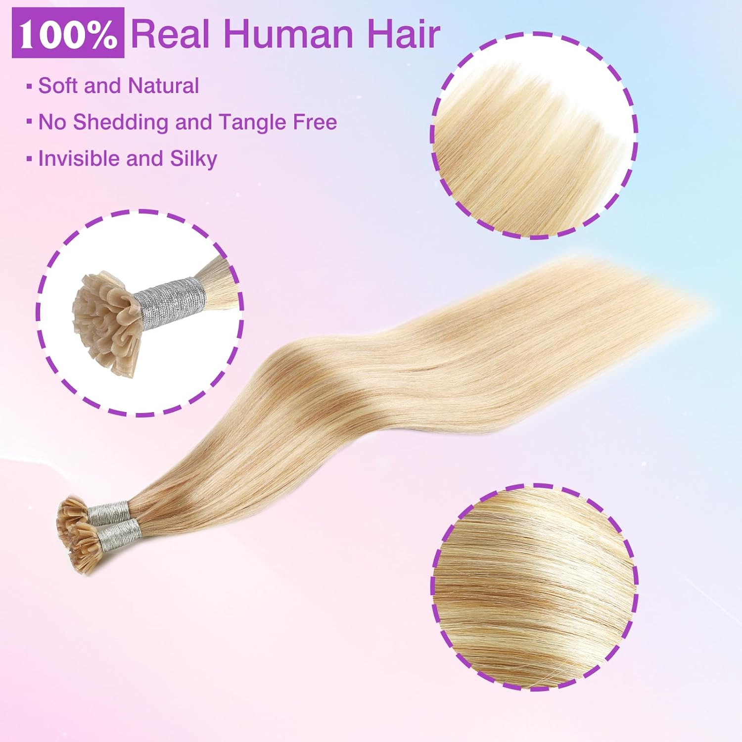 ABH AMAZINGBEAUTY HAIR U Tip Human Hair Extensions Dirty Blonde Highlights With Bleach Blonde Fusion U Tip Real Human Hair Extensions 50strands 50g Pre Bonded Hair Extensions #P18-613 18 Inch