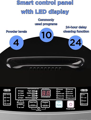 Miniatura 3 de 17.7 lbs Full Automatic Washing Machine with Spin Dryer - 10 Wash Programs, 8 Water Levels, LED Display, Drain Pump, Washer for Apartment, Dorm
