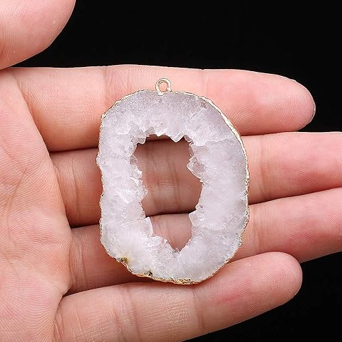 Miniatura 3 de LE SKY Colgante de piedra natural, colgante de piedra de ágata de cristal con borde de oro chapado irregular para hacer joyas, dijes de collar DIY,