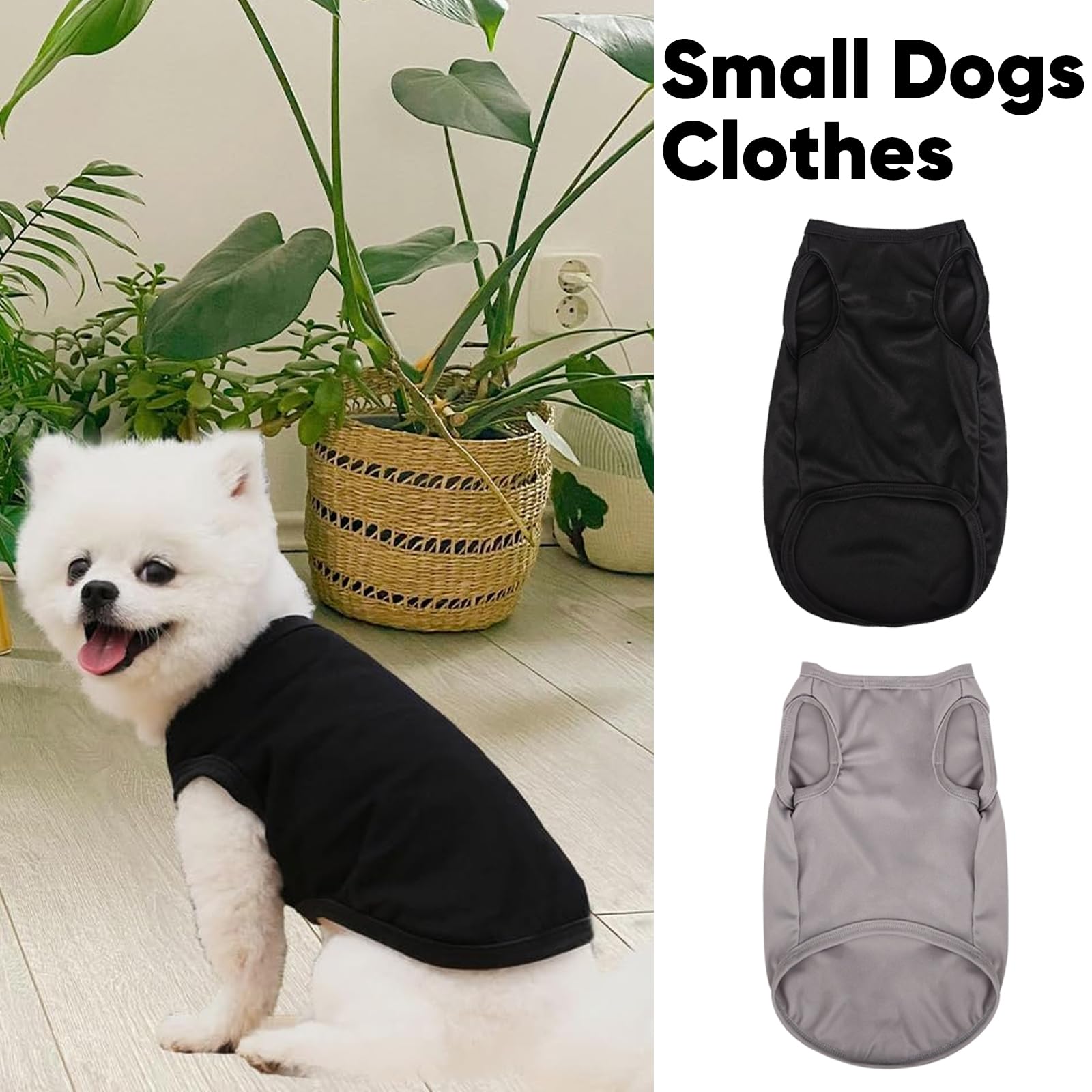 2 pièces T-Shirts D'été pour Chiens, Débardeurs Sans Manches pour Chiens de Petite et Moyenne Taille et Chats (Noir, Gris, Taille M)