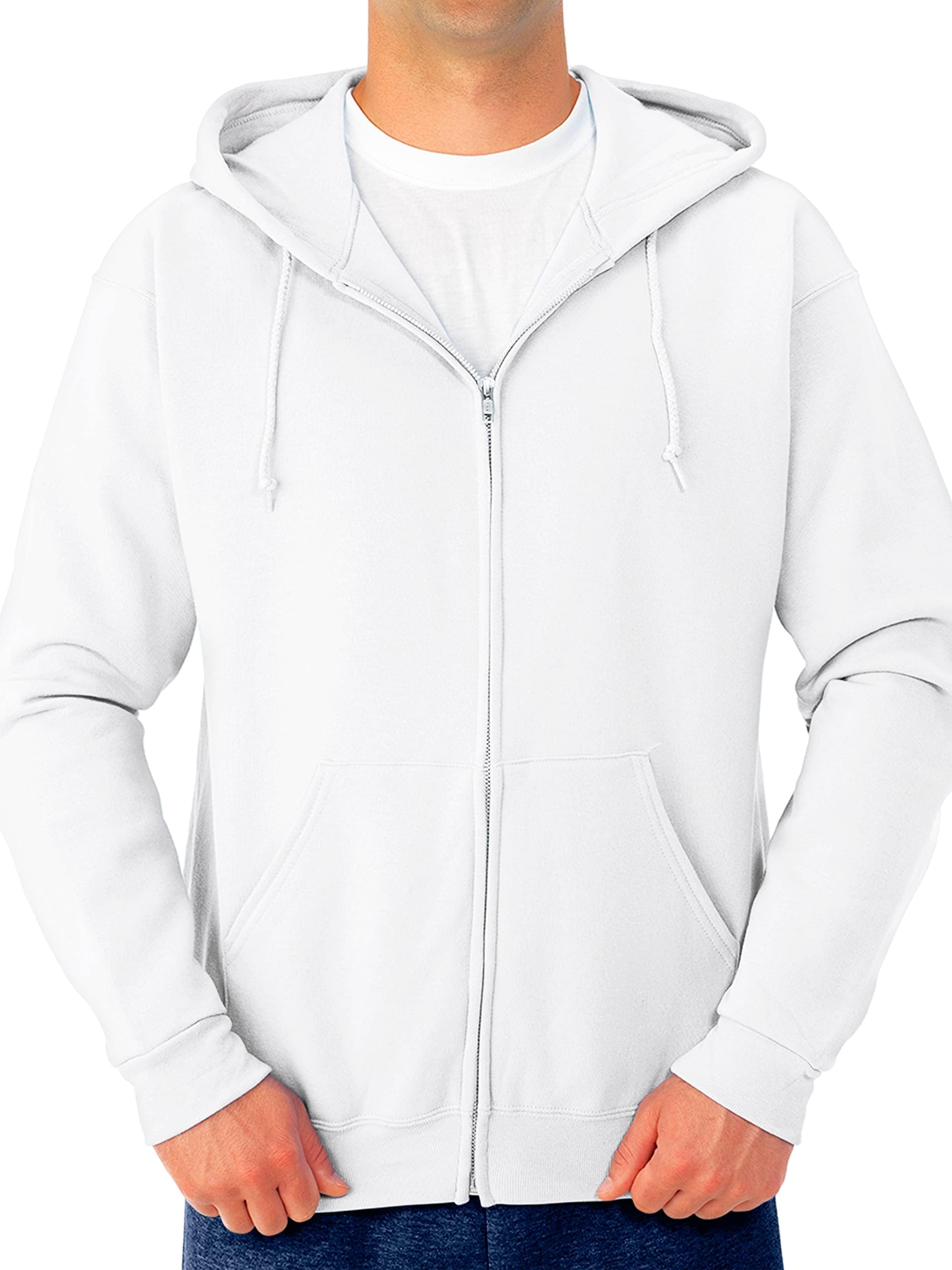 JerzeesMen's Fleece Full Zip Hoodie, White, Small