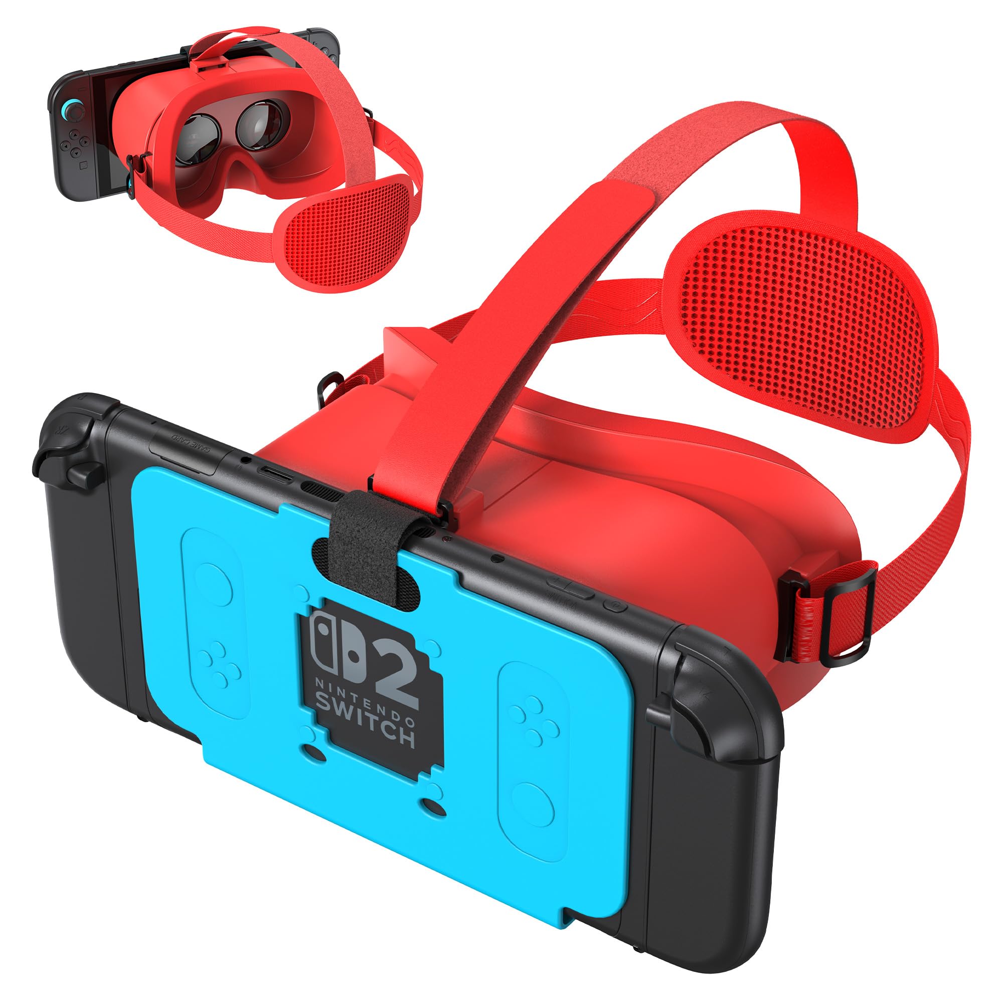 Auriculares VR para Nintendo Switch 2 (2025), lentes HD ajustables y cómoda correa para la cabeza para gafas de realidad virtual SW2, gafas 3D para accesorios Switch 2 (azul rojo)