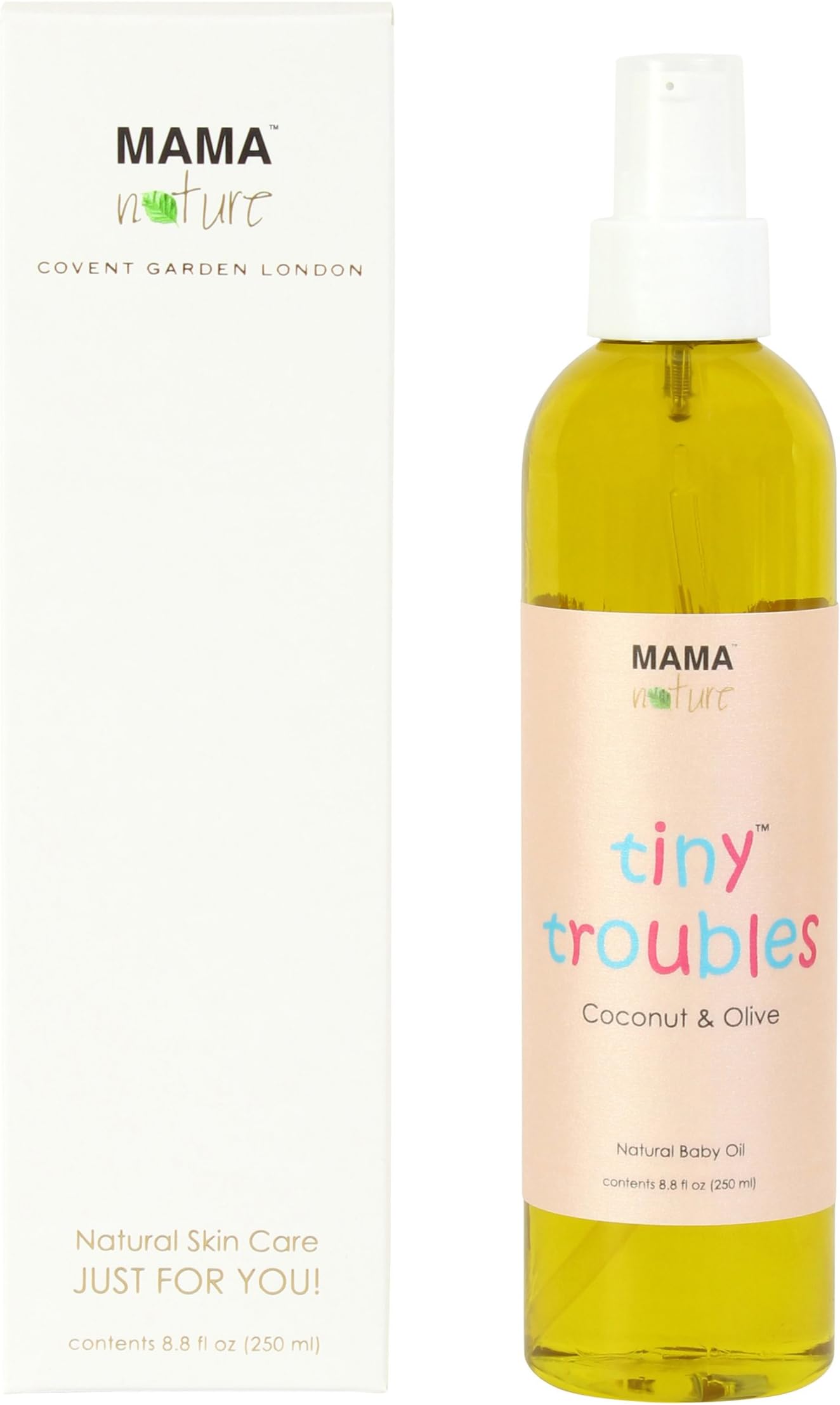 Tiny Troubles Natural Baby Oil (Coconut & Olive) by Mama Nature of London (250 ml) - Cradle Cap,Nappy Rash,Baby Eczema,Baby Psoriasis,Baby Rosacea,Dry Skin,Sweat Rash