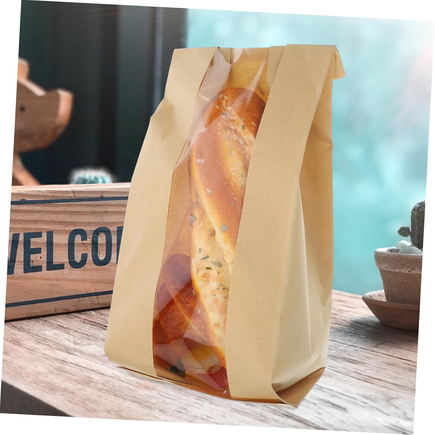 100pcs Kraft Paper Bread Bags Window Storage for Homemade Toast Biscuits