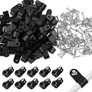 VIPMOON 100pcs Black 3/8 inch Nylon Plastic R-Type Cable Clips Clamp Kit,Mounting Cord Fastener Wire Clamp with 100Pcs Screws for Wire Management