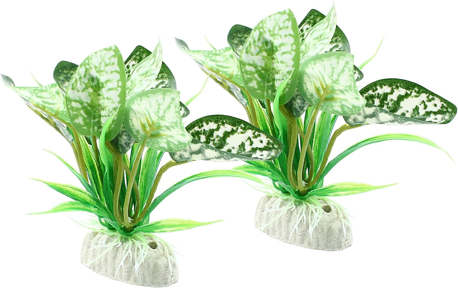Soft Aquarium Plants Betta Fish Tank Decorations Betta Leaf Pad 4 Inch, Silk Plastic Artificial Plants for Aquarium Reptile Tank Decor (E-2Pcs Set/Green)