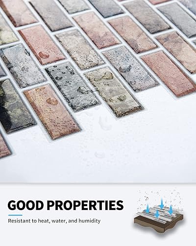 Miniatura 7 de Adhesivo Art3d para salpicaduras de cocinabaño 10 unidades diseño de azulejos de mármol colorido de 12 x 12 pulgadas