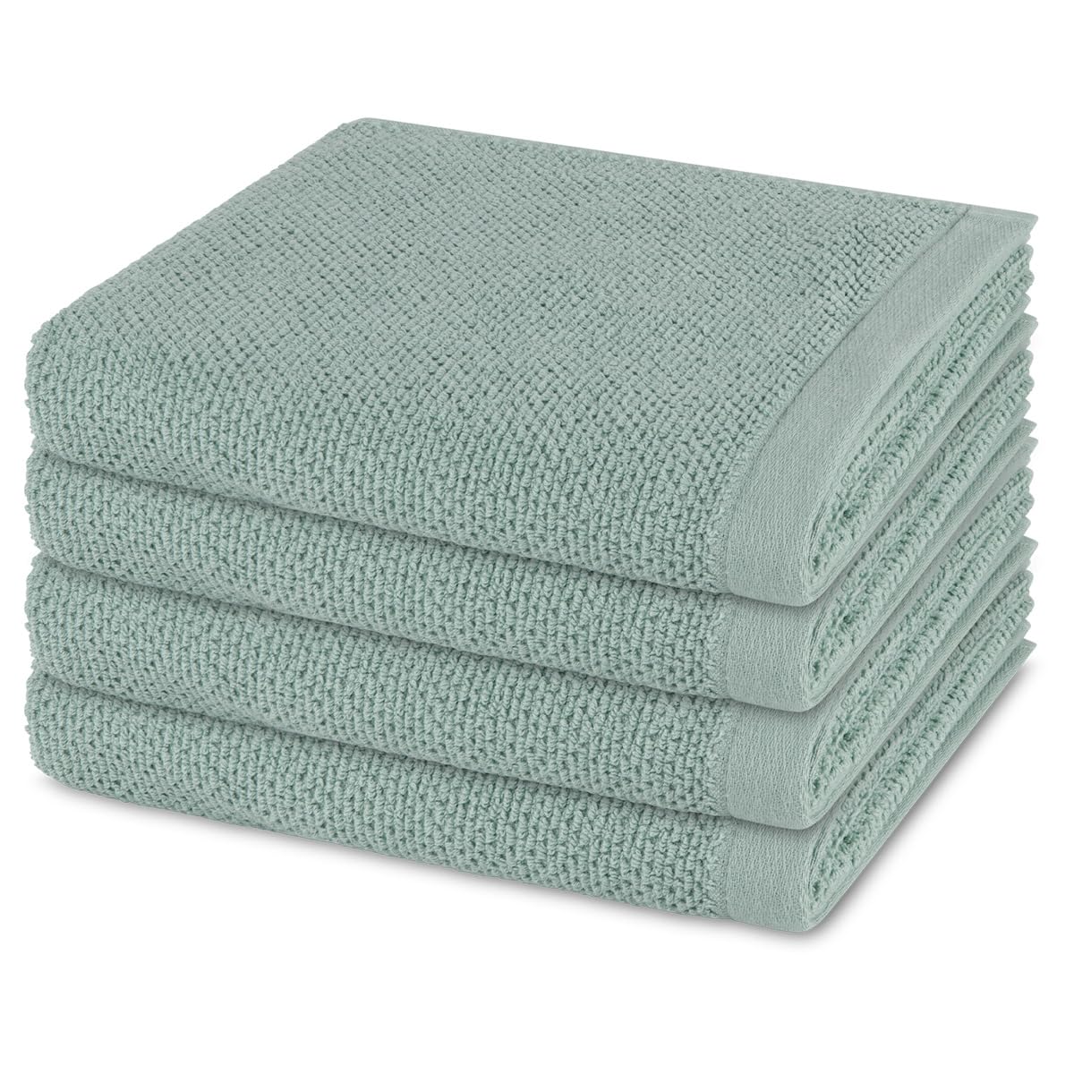 Möve Bliss 4er Set Handtücher 50x100 cm – Extra weiche Baumwolle mit Perlstruktur und Massageeffekt – Breiter Saum & Kordelaufhänger – Hautfreundlich, Strapazierfähig & Pflegeleicht (Reed Green)