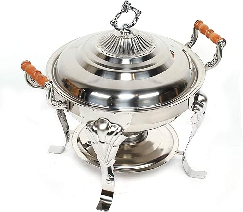 Miniatura 3 de Plato redondo de acero inoxidable con parte superior enrollable para catering, juego de calentador de bufé, calentador de bufé con sartenes y