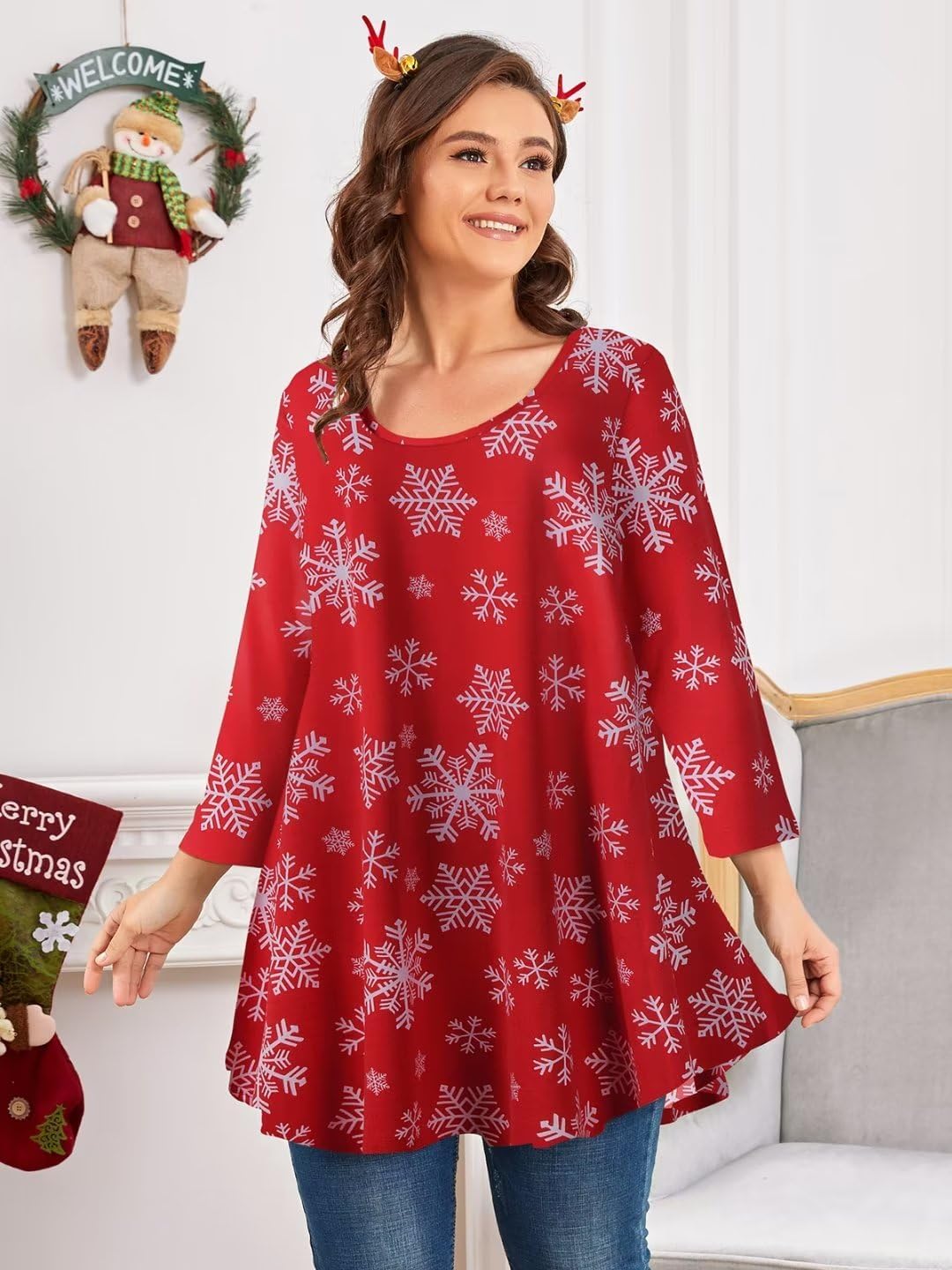 LARACE 3/4 Sleeve Shirts for Women Plus Size Tunic Dressy Top Loose Fit Flare T-Shirt - Image 2