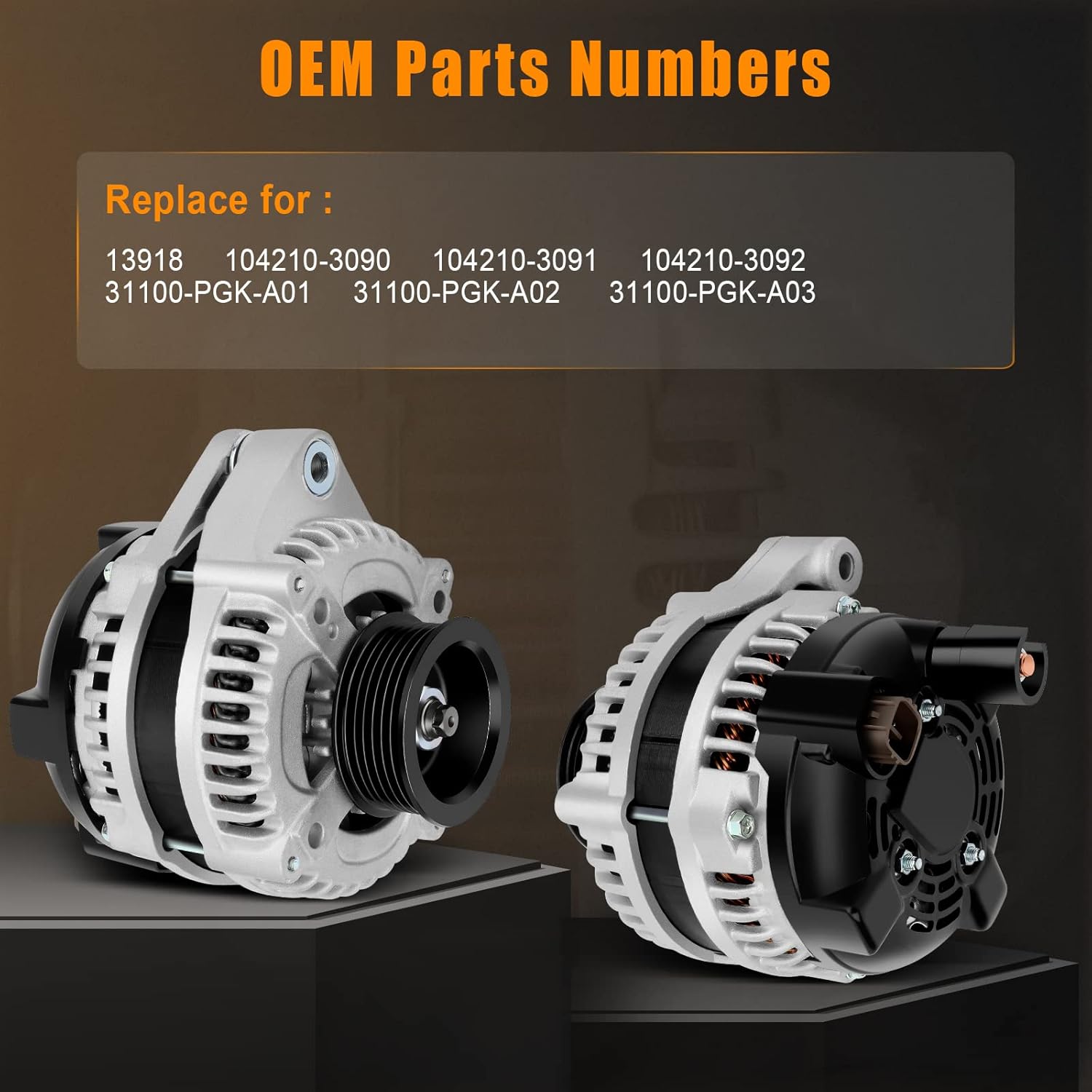 13918 Alternator Compatible V6 3.5L for Honda for Odyssey 2002-2004 for Honda Pilot 2003-2004 for Acura for MDX 2001-2002, Replace 104210-3090 31100-PGK-A02, 130 Amp/12 Volt