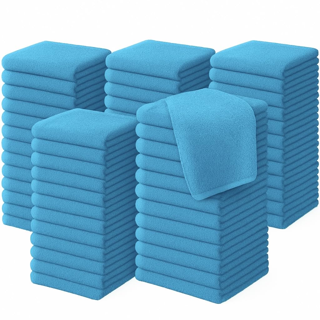 Diamond Tex Pack of 6, 12, 24, 36, 48, 96 Face Cloth 100% Egyptian Cotton Soft Flannels Set Quick Absorbent Washcloth 500-GSM Gym, Golf Hand Wash Towels 30x30cm (Teal/Turquoise, 96)