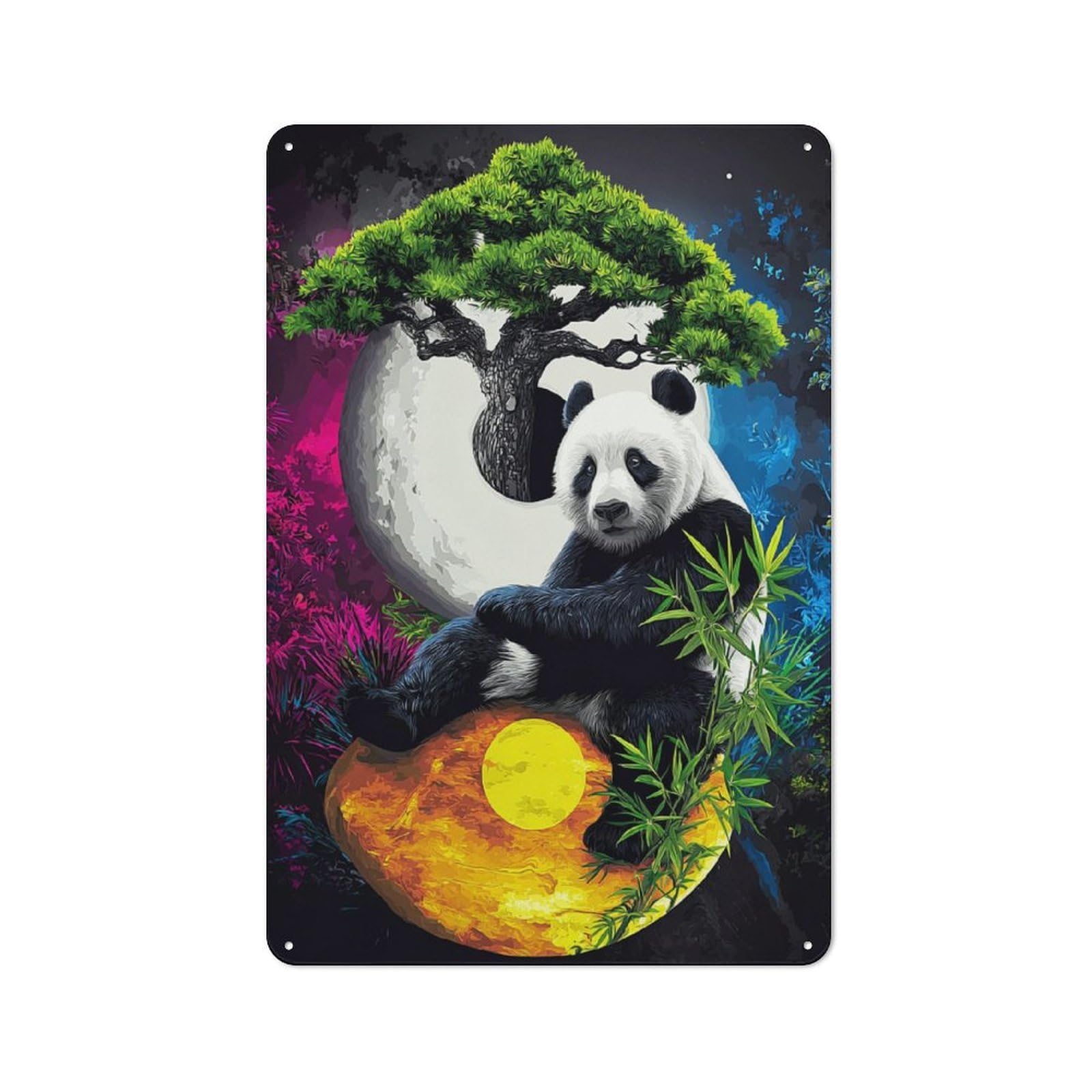 Junmoney Panda Moonlit Bamboo Haven 30X20cm Rustic Tin Sign With For Living Room Or Hallway, For Vintage Wall Decor Fans, For Themed Room Decoration