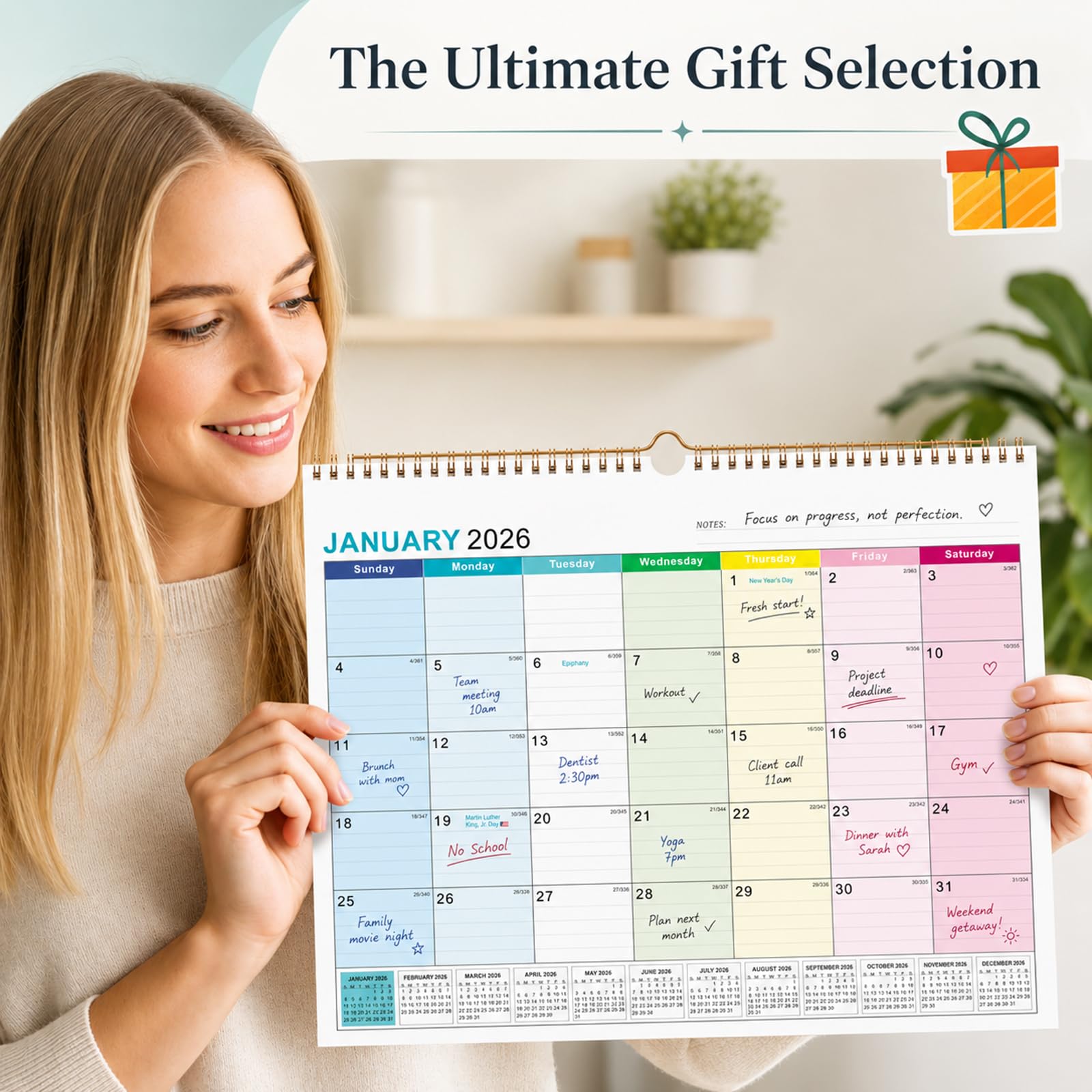 Wandkalender 2026-2027, 18 Monate akademischer Kalender für die Wand, Jun. 2026 - Dez. 2027, 37,8 x 29,8 cm, monatlicher Wandkalender mit dickem Papier für Büro, Zuhause