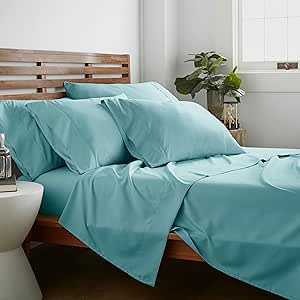 American Home Collection 6 Pieces Bed Sheet Set Brushed Microfiber 16 Inches Deep Pocket Wrinkle Free Blue Sheets (King, Aqua)